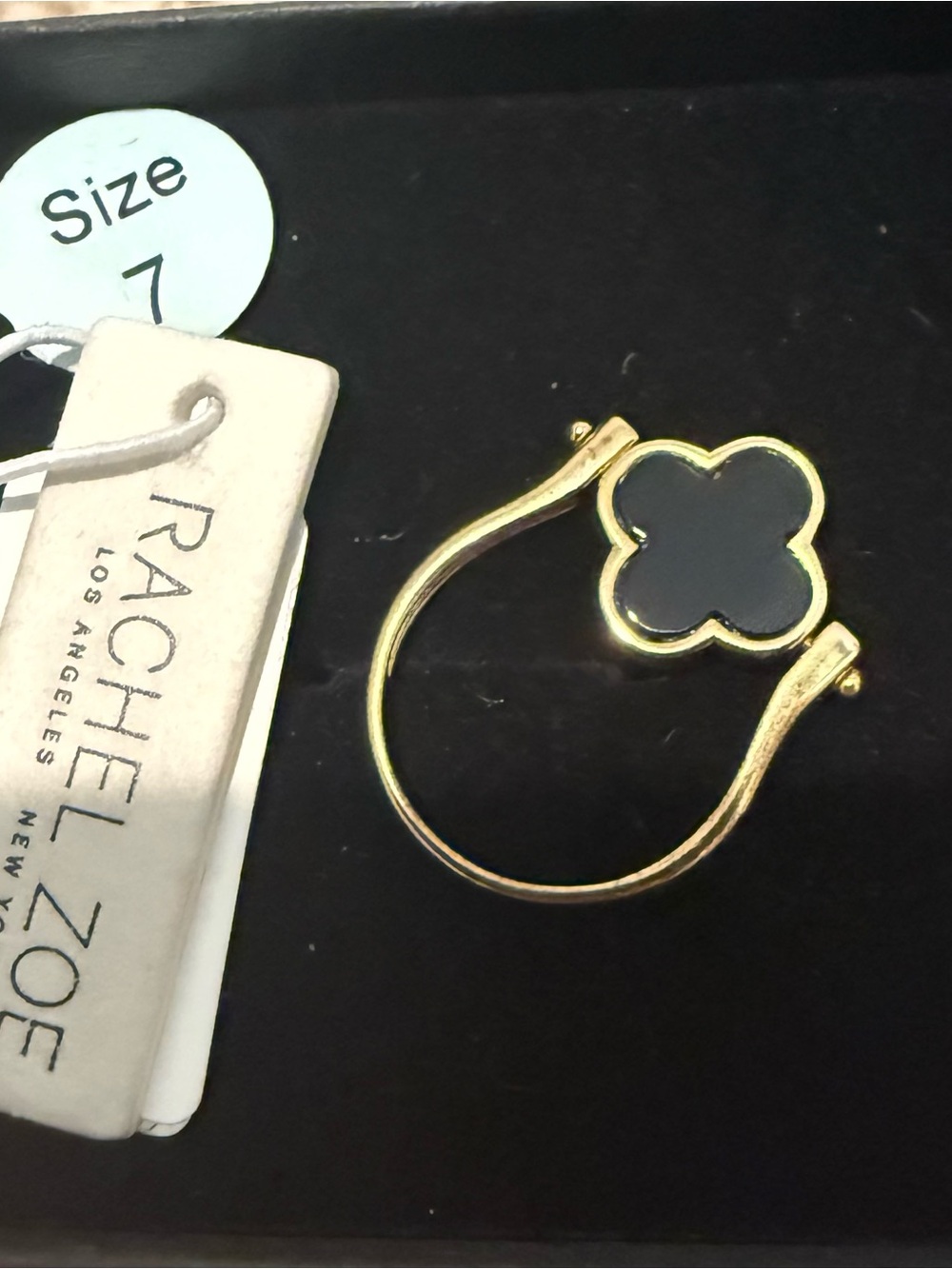 Rachel Zoe Gold-Tone Ring with Black Clover Motif
